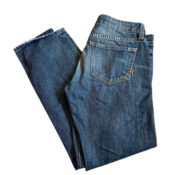 Rich And Skinny Classic Blue Straight Jeans with Faded Wash Distressing Size 26 - Picture 2 of 6